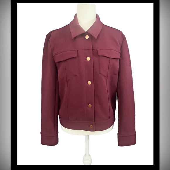 Ellen Tracy Eggplant Stretch Button Down Blazer Jacket Size Large - Picture 1 of 7